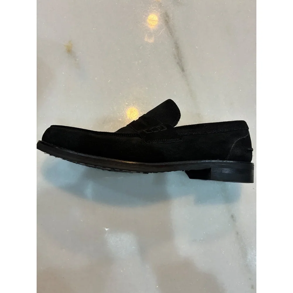 Brooks Brothers Mens Black Suede Penny Loafers Italy Made Vera Gomma Sole
